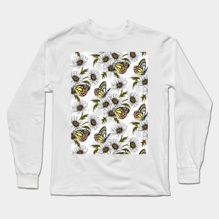 Jezebel butterflies and daisy flowers on white Long Sleeve T-Shirt